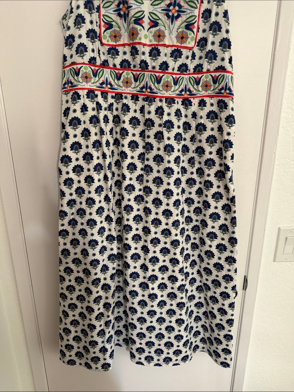 Boden White Maxi Dress with Navy Print and Multicolor Embroidery - Picture 4 of 4